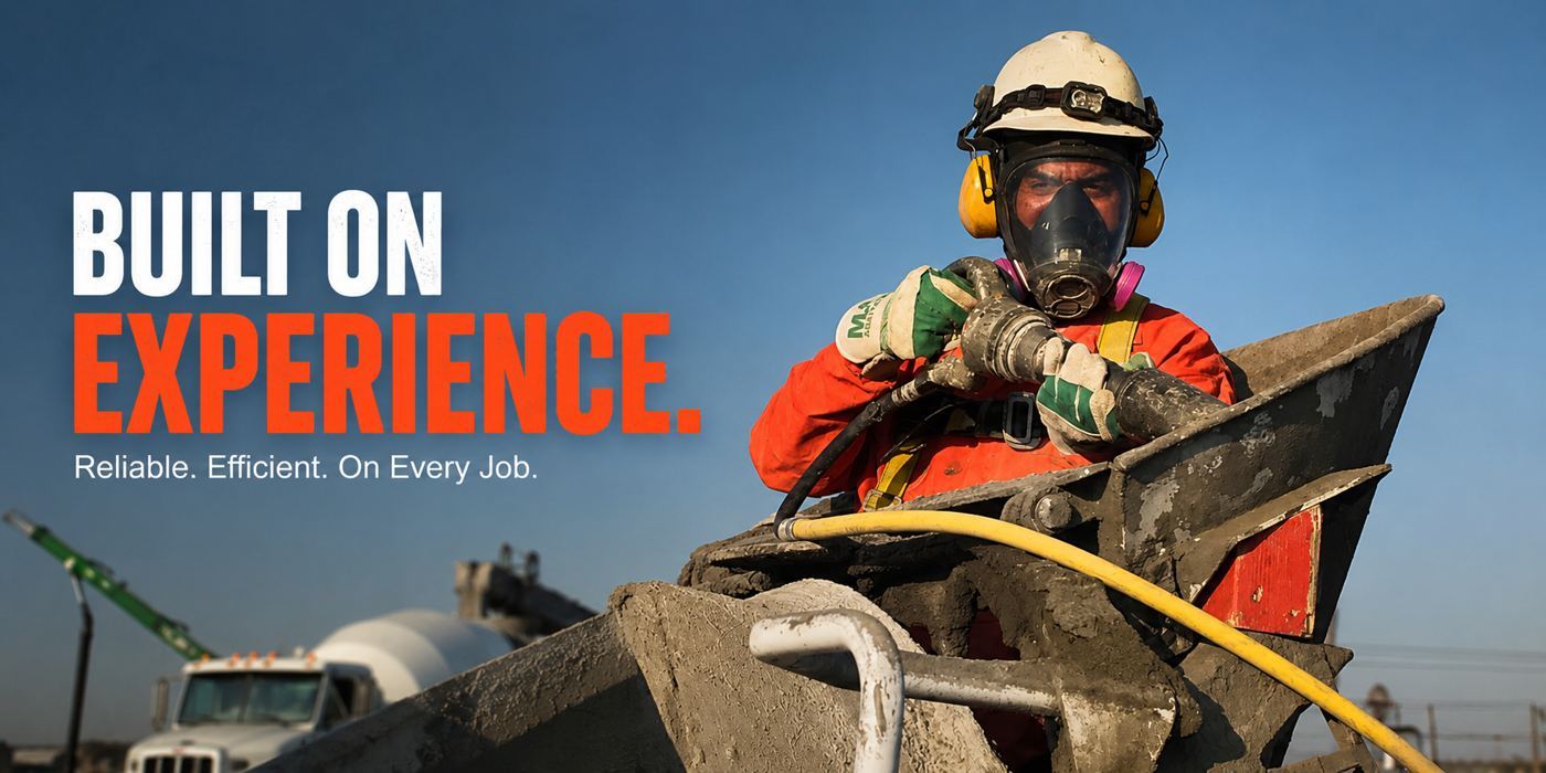 Concrete chipping technician in full PPE chipping hardened buildup from a ready mix drum for a Idaho producer